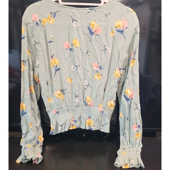NWT H&M Divided Lt Green Floral Boho Peasant To Sz 4 Long Sleeve Ruffle V-Neck - Picture 6 of 6